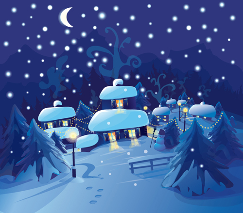 Set of Christmas Night landscapes elements vector 04