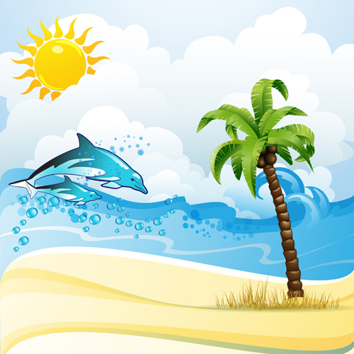 Cartoon Tropical Beach vector 02 free download