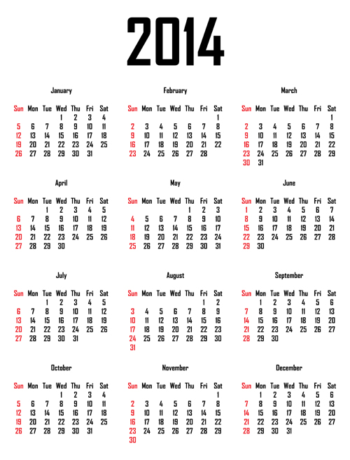 2014 Calendar Grid Vector Design 04 Vector Calendar Vector Festival