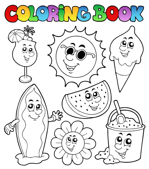 Coloring book vector set 01 free download