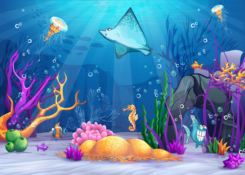 Cartoon Underwater World vectors 02 free download