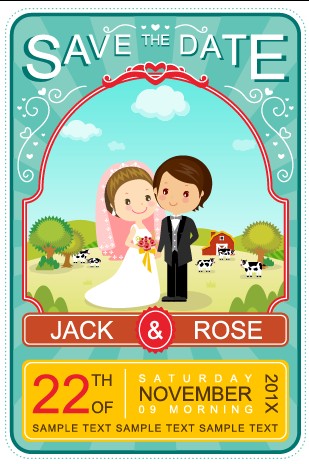 Cute wedding invitation vector