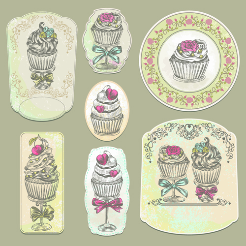 download name labels cupcakes  cupcake vintage  font file vintage  creative 02 vector vintage