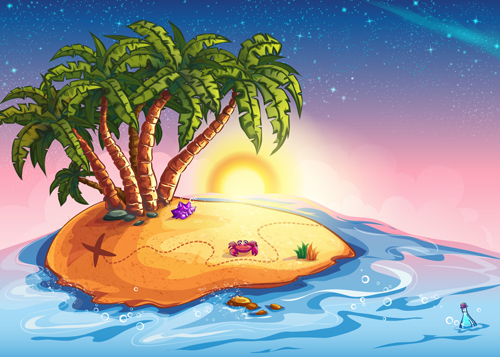 Cartoon island with palm tree vector material - Vector ...