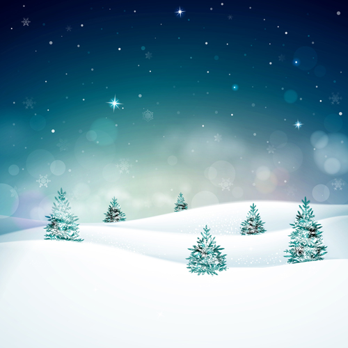 Snow mountain with christmas tree vector - Vector Christmas free download
