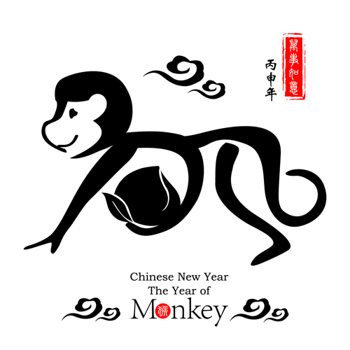 Chinese 2016 new year with monkey year creative vector 02