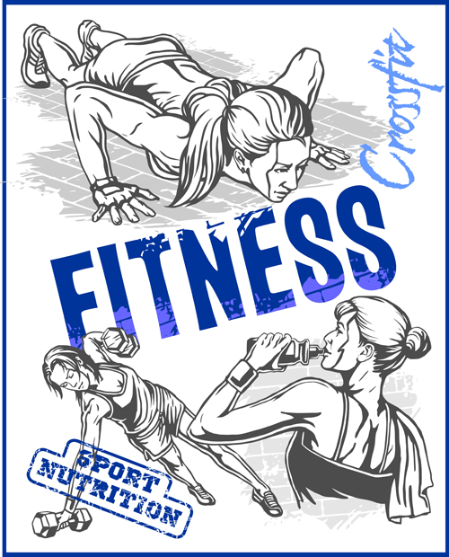 Fitness GYM hand drawn poster vector 02 - Vector Cover free download