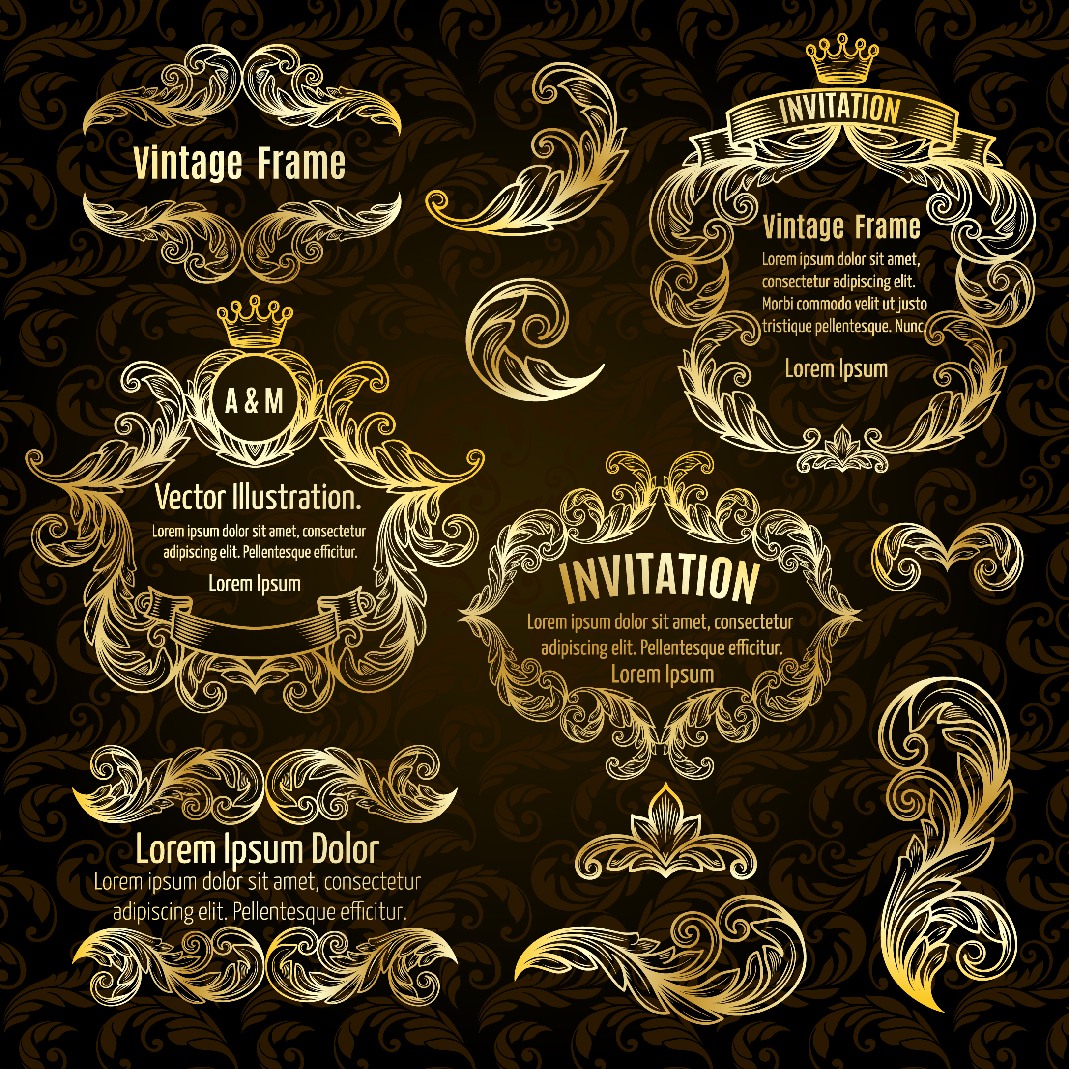 Vintage luxury frame golden vector 01 - Vector Frames & Borders free