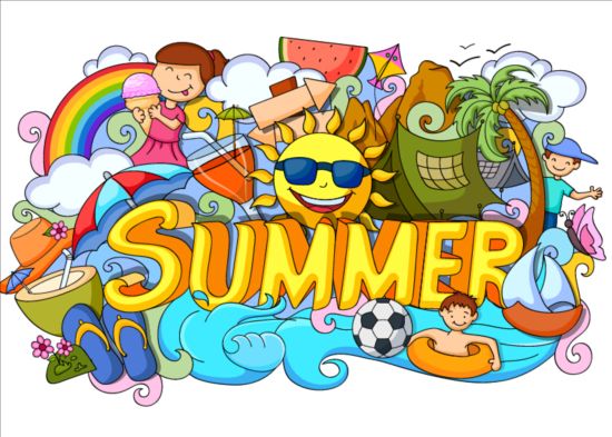 Summer holiday doodle vector illustration free download
