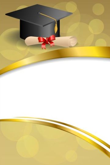 Graduation cap with diploma and golden abstract background 01 - Vector