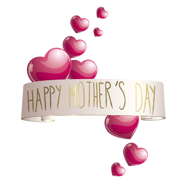 Shiny Pink Heart With Mothers Day Banners Vector 03 Vector Banner