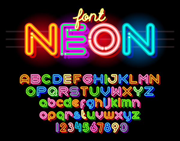 Neon Font Colorful Vector Free Download