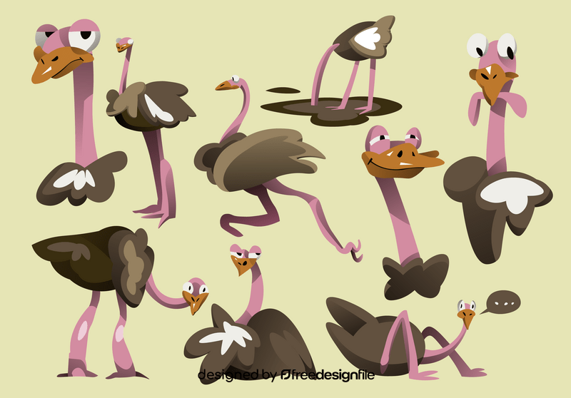Ostrich cartoon set vector