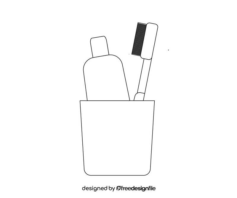 Glass for toothbrush and toothpaste black and white clipart