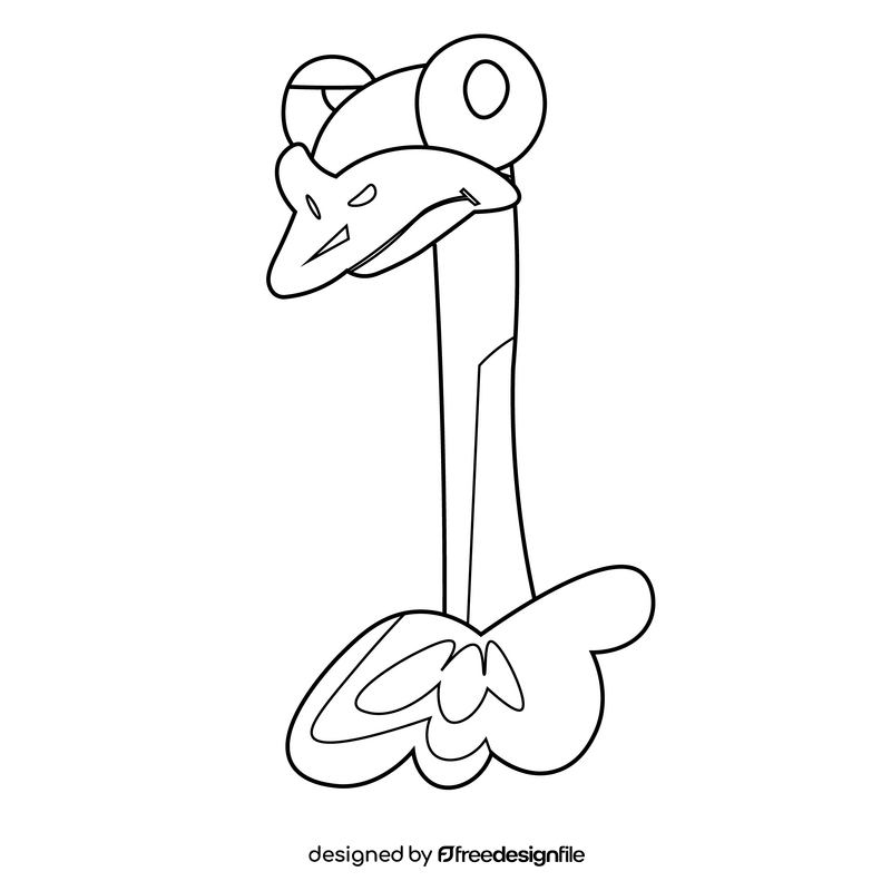 Cartoon ostrich head black and white clipart