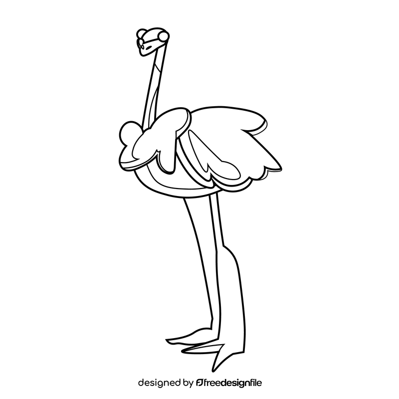 Ostrich cartoon drawing black and white clipart