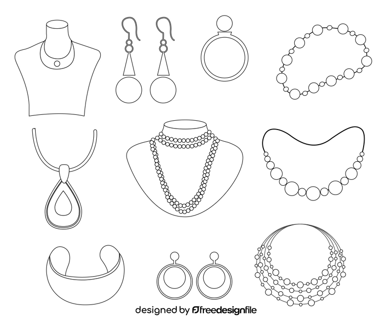 Cartoon bijouterie, jewellery black and white vector