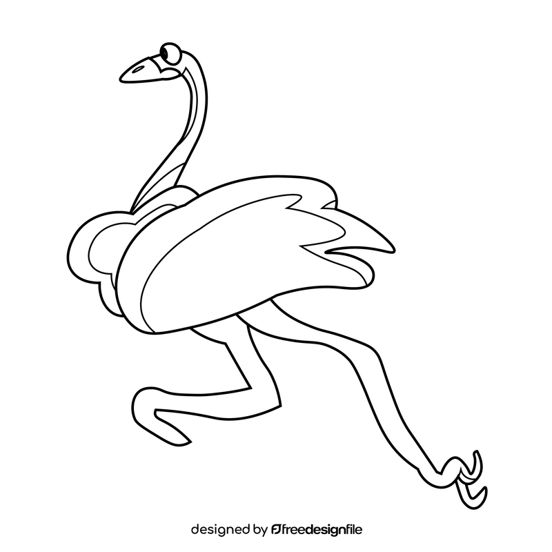 Ostrich running black and white clipart