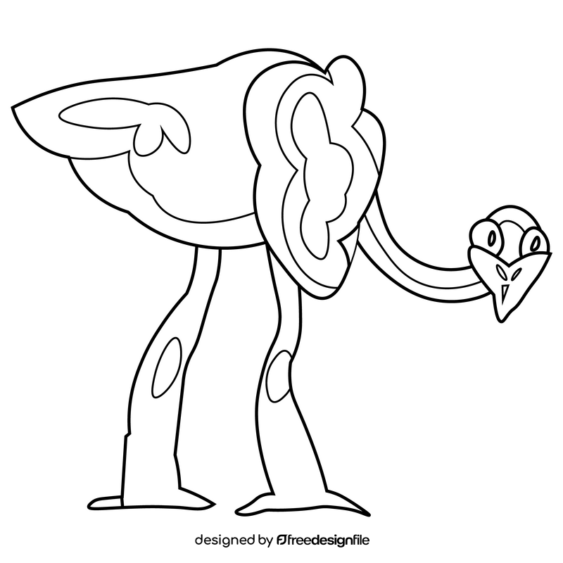 Ostrich drawing black and white clipart