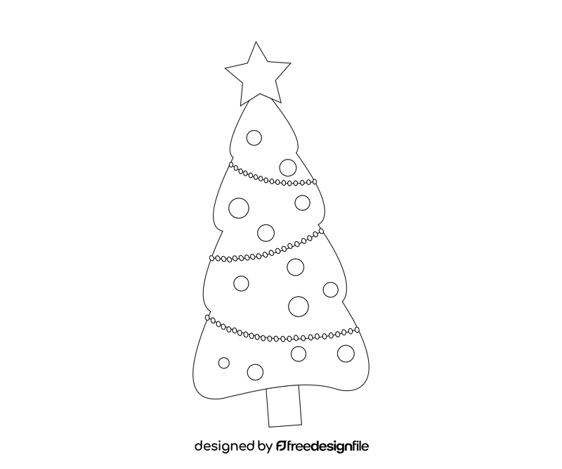 Cartoon Christmas tree black and white clipart