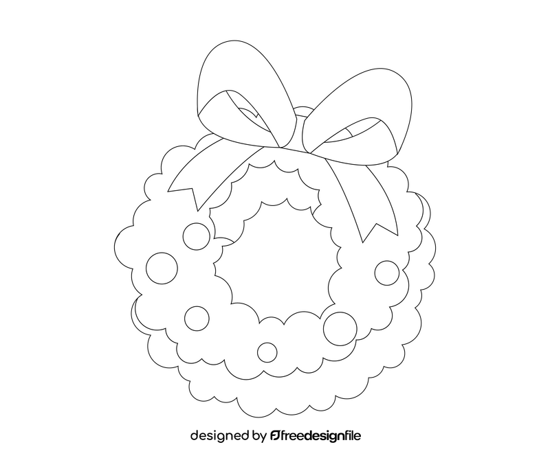 Christmas wreath illustration black and white clipart