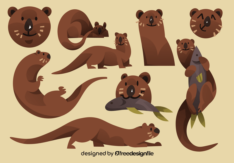 Otter cartoon set vector