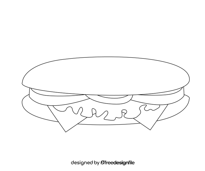 Baguette burger cartoon black and white clipart