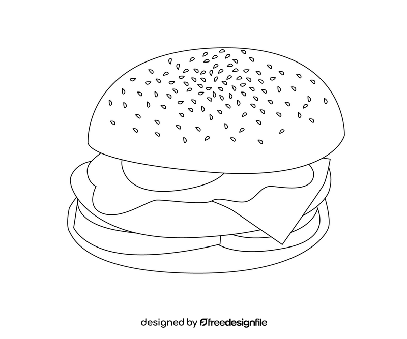 Cheeseburger fast food black and white clipart