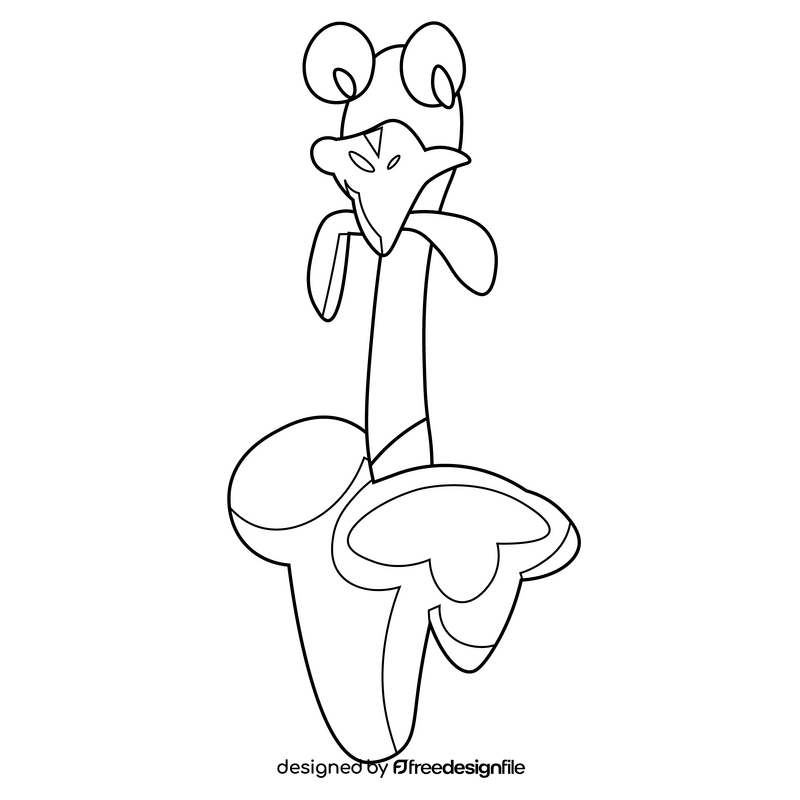 Ostrich eating worm cartoon black and white clipart