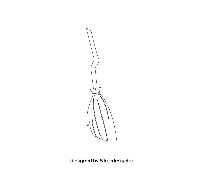 Witch broom cartoon black and white clipart