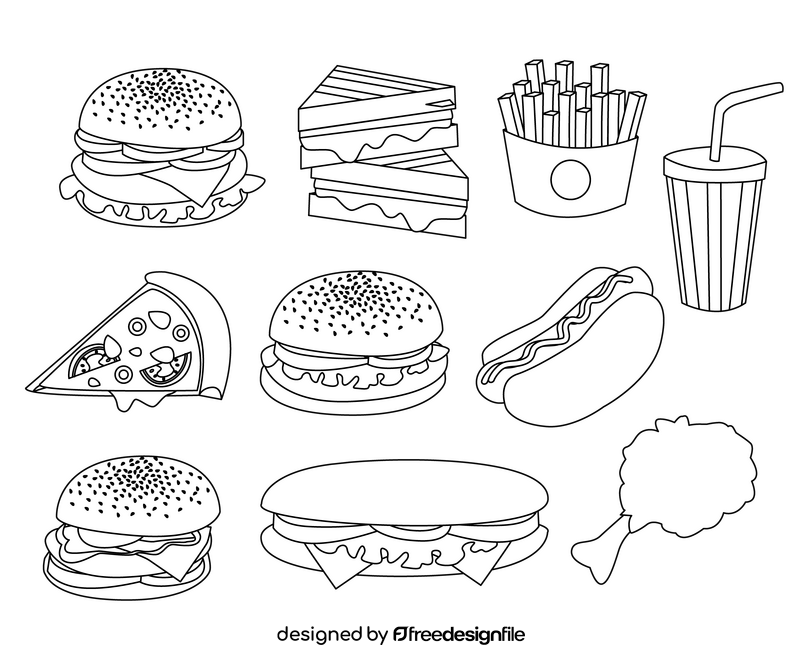Fast food black and white vector