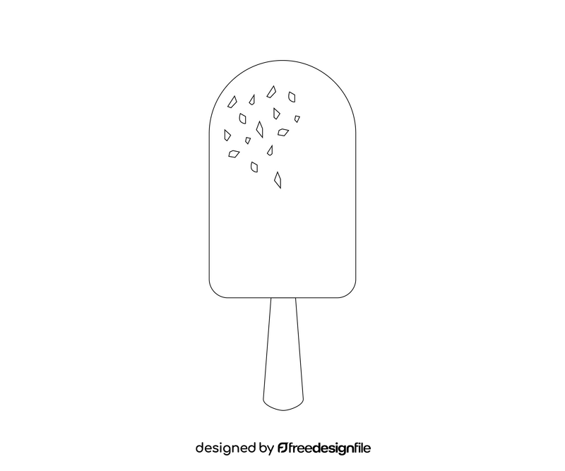 Cartoon chocolate ice cream on a stick black and white clipart