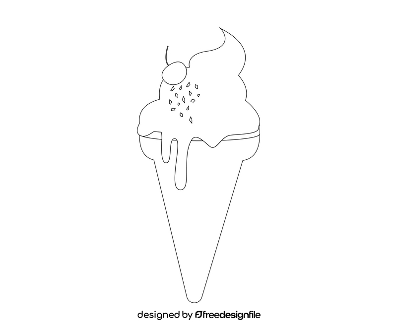 Chocolate with cherry cone ice cream black and white clipart