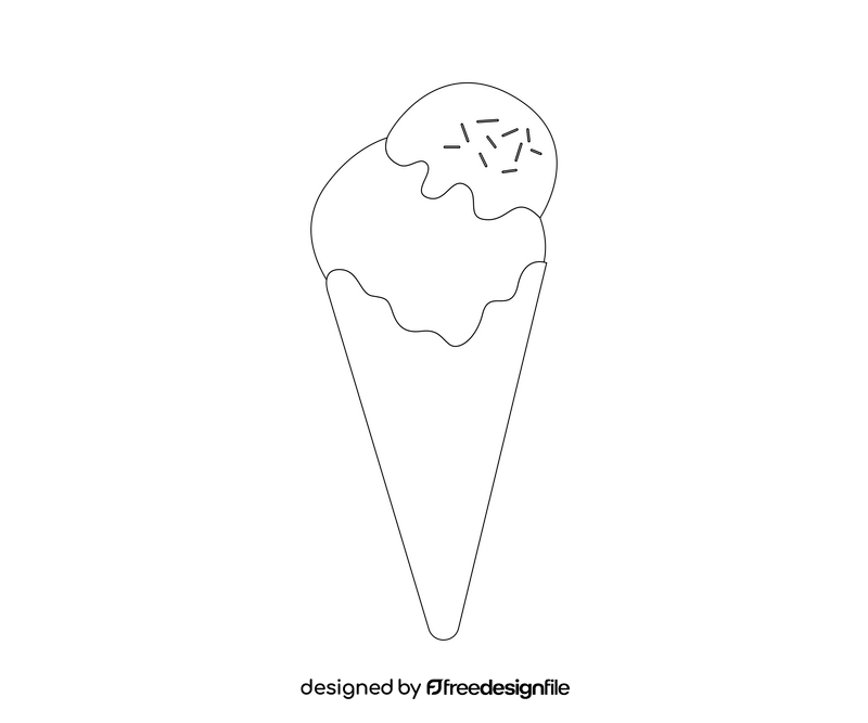 Ice cream cone with two scoops black and white clipart