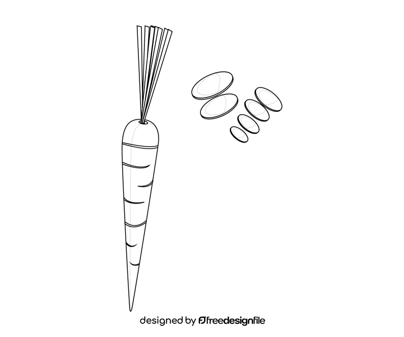 Cartoon carrot, slices of carrot black and white clipart