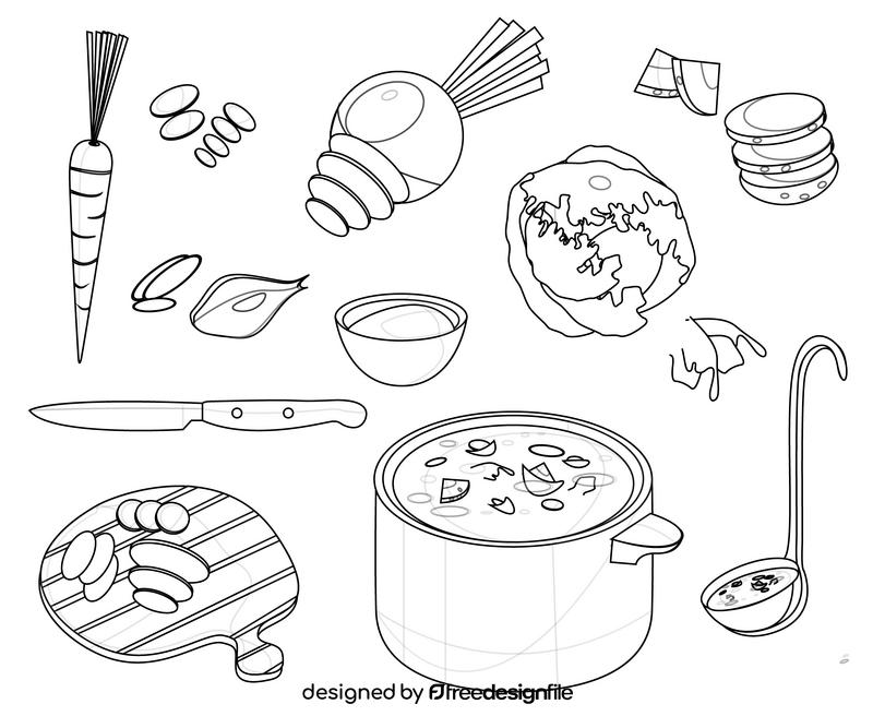 Russian borscht soup recipe black and white vector