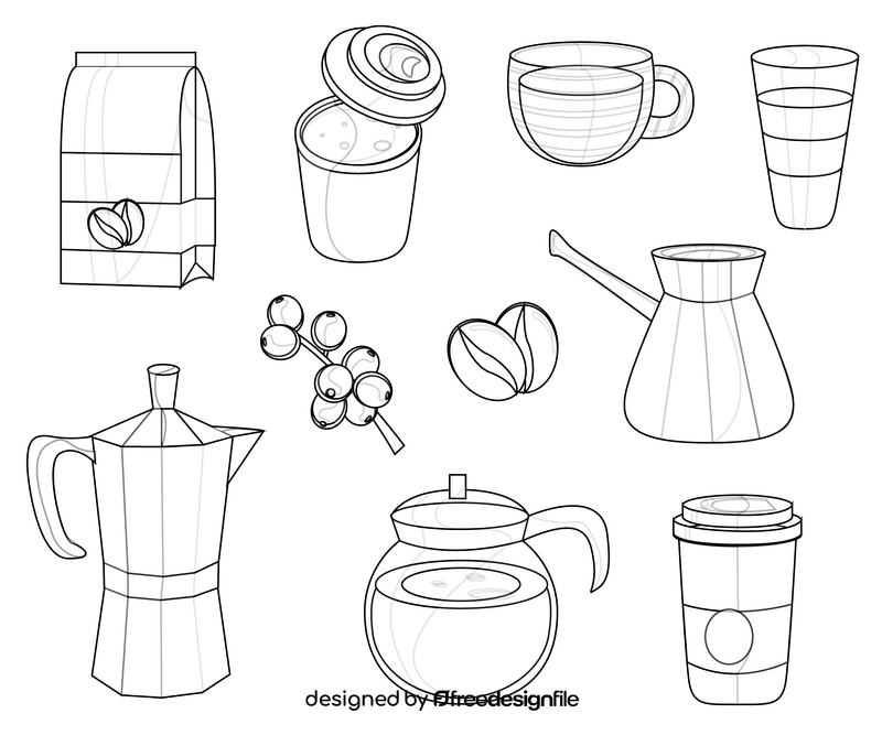 Coffee set black and white vector