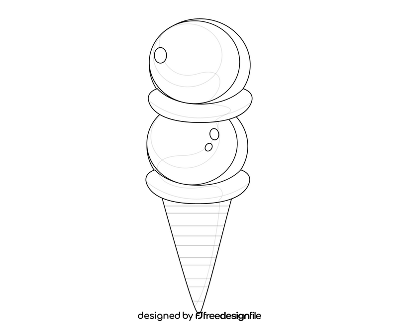 Cone ice cream cartoon black and white clipart