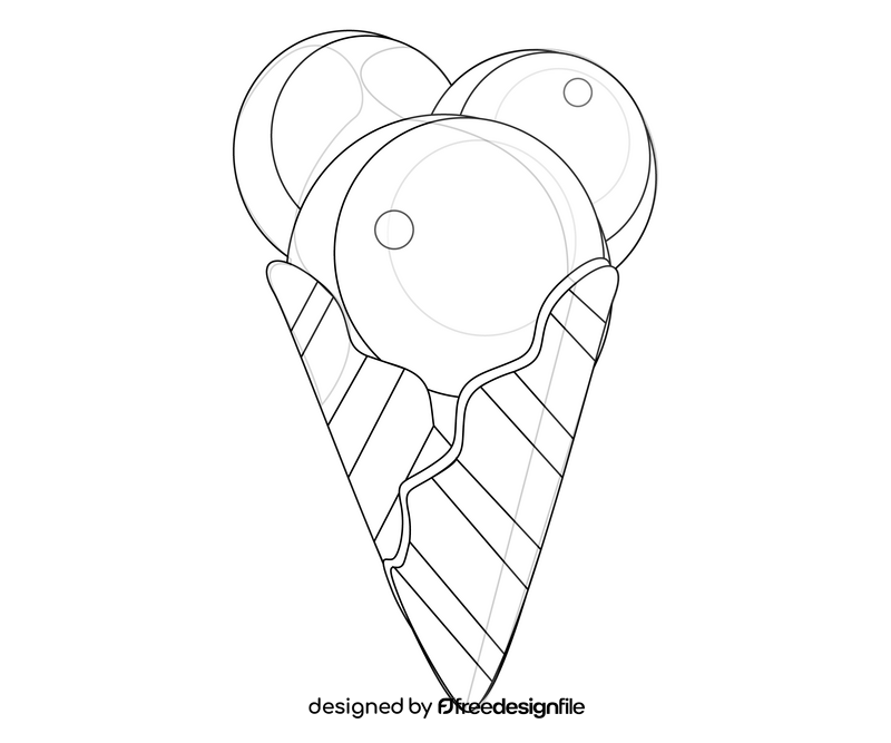 Ice cream cone with chocolate balls black and white clipart