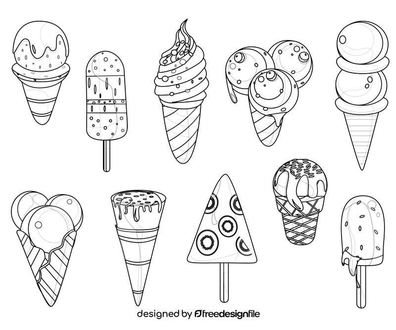 Various ice cream black and white vector