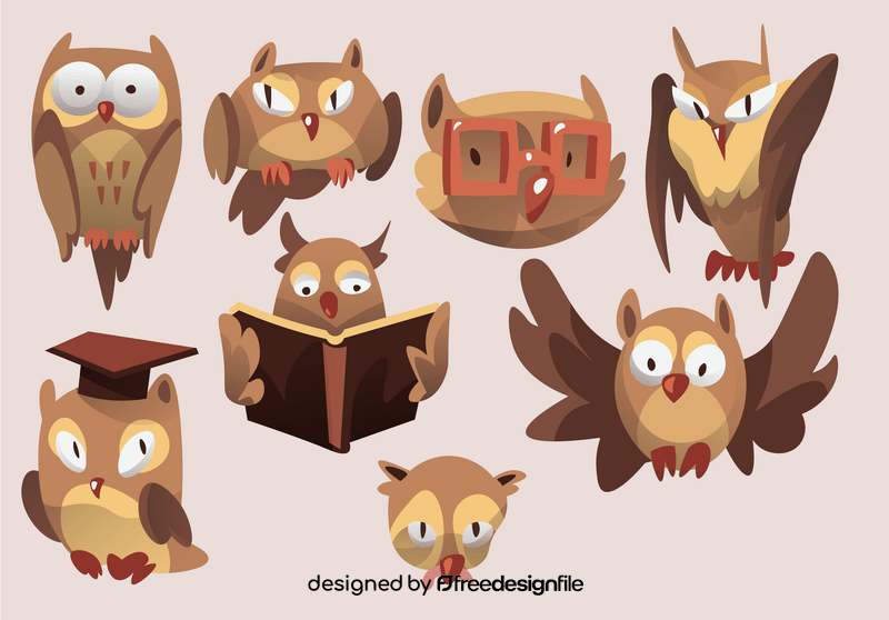 Owl cartoon set vector
