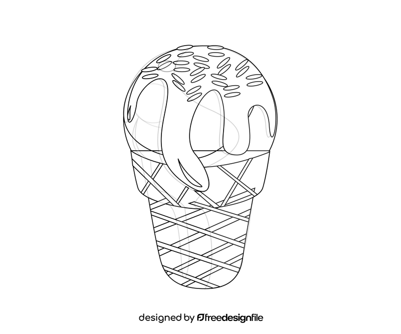 Orange ice cream in waffle black and white clipart