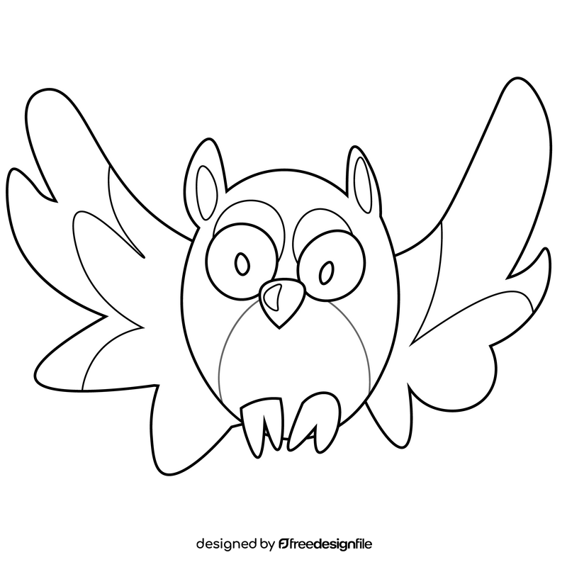 Cute owl flying black and white clipart