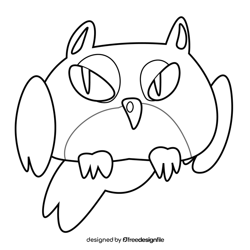 Owl sitting black and white clipart