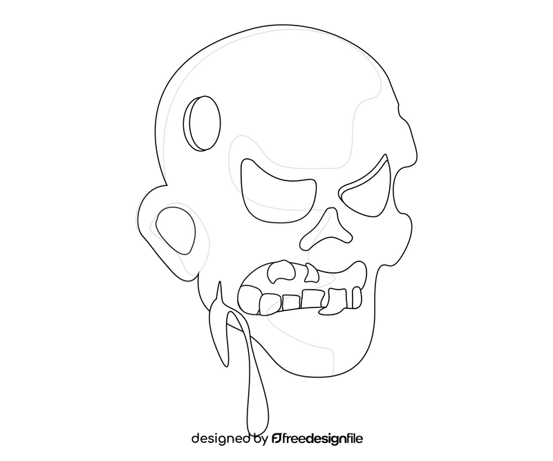 Zombie skull black and white clipart