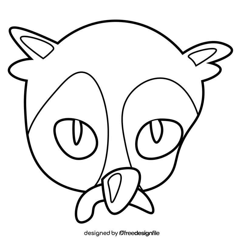 Owl with worm cartoon black and white clipart