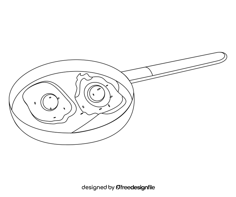 Fried eggs in frying pan black and white clipart