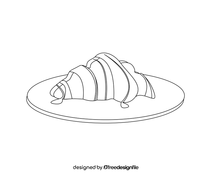 Croissant on plate cartoon black and white clipart