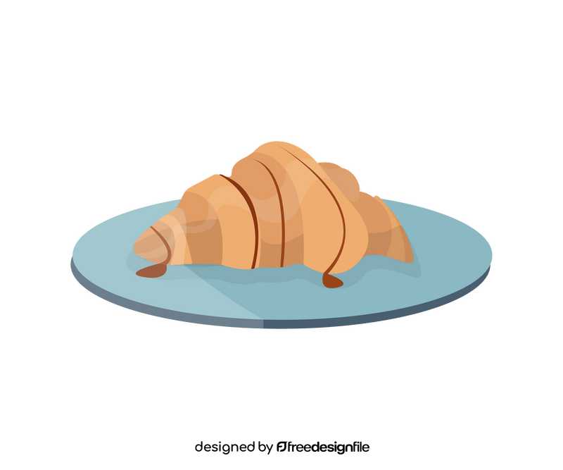 Croissant on plate cartoon clipart