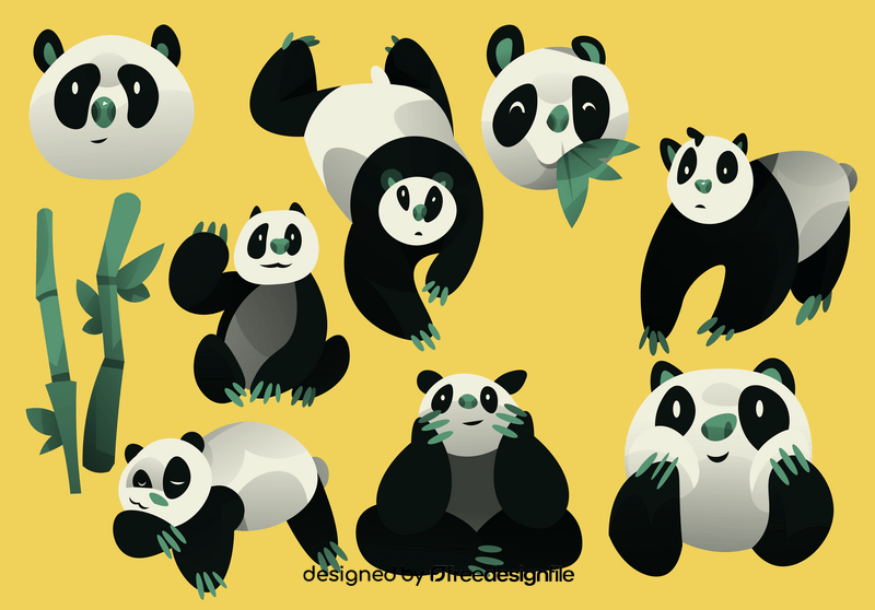 Panda cartoon set vector